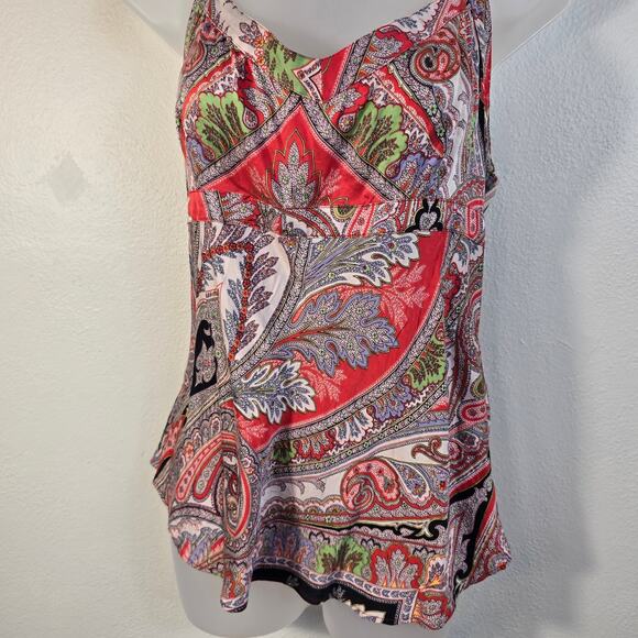 Vintage J Crew Babydoll Halter Top Womens 12 Red Multi Paisley Y2K Boho Chic - Picture 3 of 10